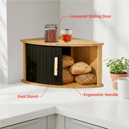 Bamboo Corner Bread Box with DualSide Sliding Door, SpaceSaving Bin for Small Kitchens 2