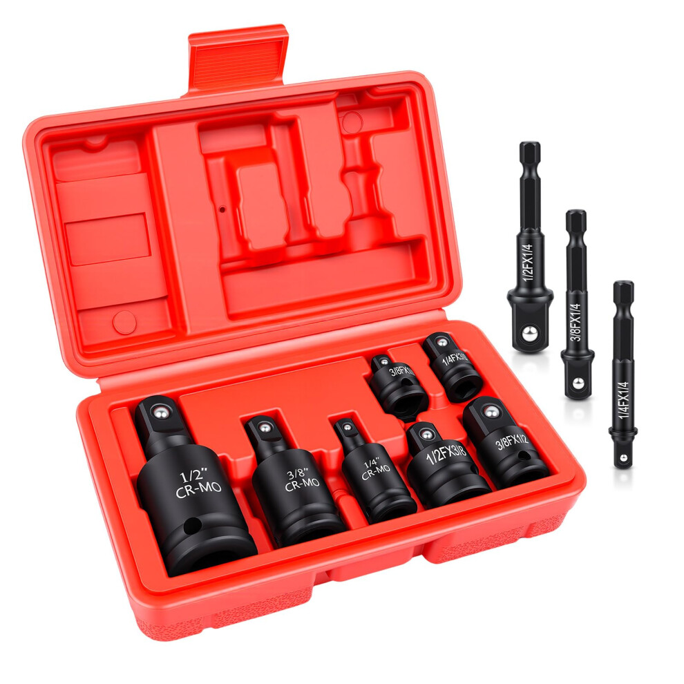 Impact Socket Adapter Set 10 Piece With Universal Joint, Drill Adapter And Reducer For Automotive Diy 9187378992401