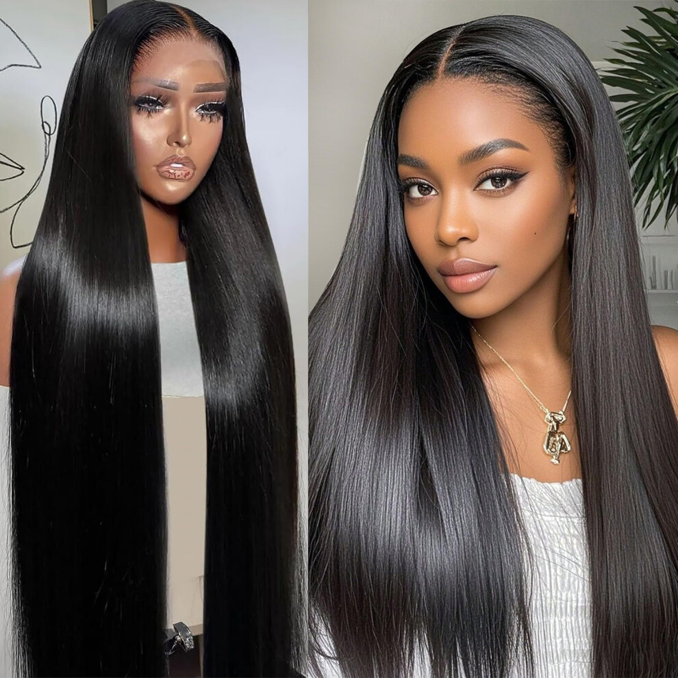 30 Inch Brazilian Straight Human Hair Lace Front Wig 13x6 HD Transparent 200% Density Pre Plucked Glueless Natural Hairline