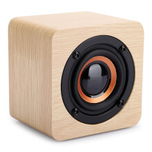 Mini gelber Holz-Bluetooth-Lautsprecher 3W 1200mAh, 7,9x7,7x6,1cm