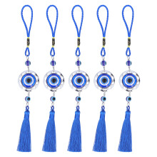 Pendentif Œil protecteur mystique avec pompon bleu, en résine et alliage métallique, lot de 5 pièces, embellit vos espaces avec protection
