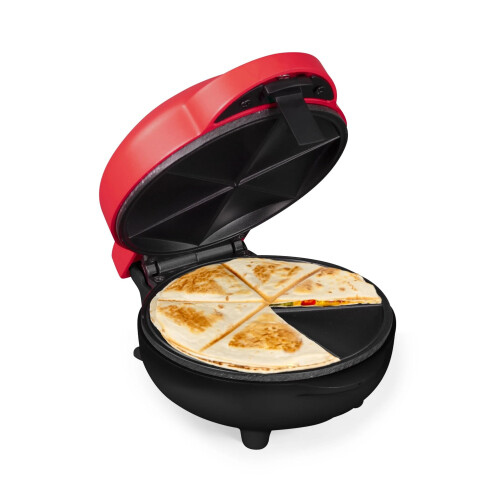Mini Quesadilla Maker with Ceramic Nonstick, Compact 5 Inch Surface, SixWedge Design, 550W Red