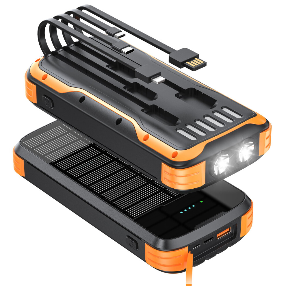 Solar Charger Power Bank 40000Mah Pd 20W Fast Charging With Builtin 4 Cables Usbc In/Out Flashlight 9199774777643