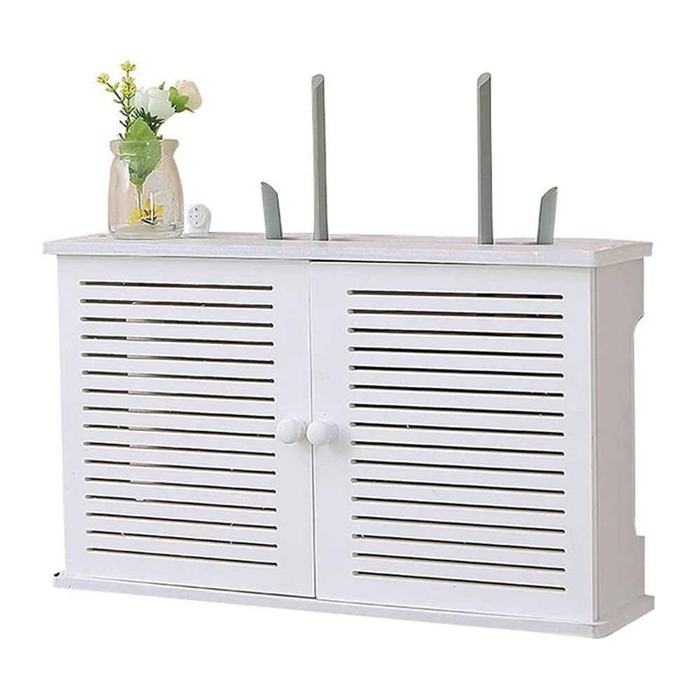 Wifi Router Wall Mount Punch Wooden Shelf With Cable Management For Set Box Organizer 48X11x31.5cm White 9187378994665