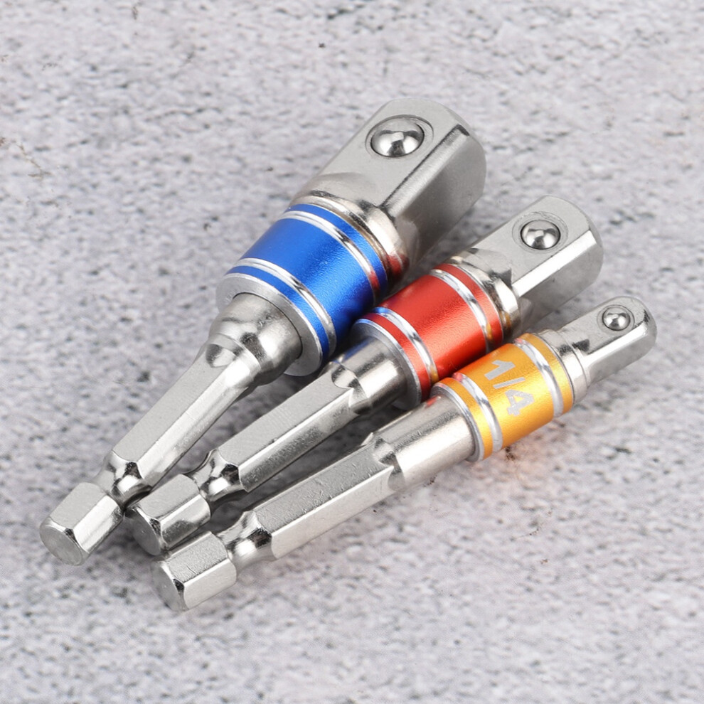 3Pcs Hex Drill Bit Socket Adapter Set 1/4In 3/8In 1/2In Chrome 8721379777653