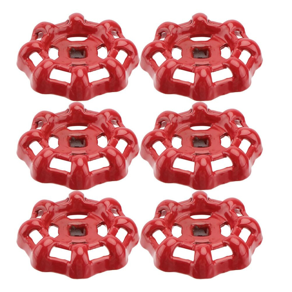 6Pcs Metal Round Wheel Faucet Handle Replacement, Red Finish Outdoor Water Spigot Valve Grip 9187378995068