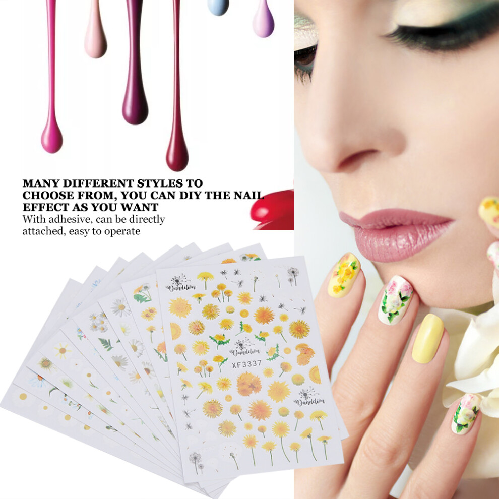 9pcs 3D Marguerite Flower Nail Art Stickers Self-Adhesive DIY Manicure Decals
