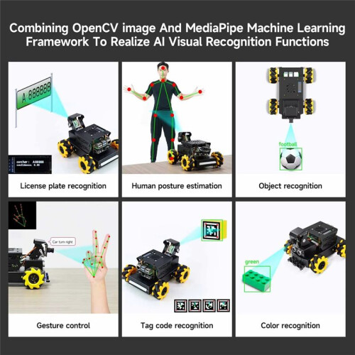 Kit de Carro Robô Raspbot V2 AI Vision com Câmera Mecanum Wheel Toy Educacional DIY Python Programming para Raspberry Pi 5 2
