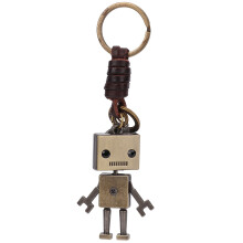 Verstellbarer Schlüsselanhänger ohne Verschluss, handgewebtes Lederband und Roboteranhänger aus Metall, Accessoire im Retro-Punk-Stil für Sie und