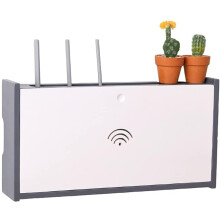 Wall Mounted WiFi Router Shelf with Cable Management Hole, Floating Wooden Storage Box White 48x25x10cm
