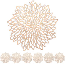 Gold Round Placemats Set of 6 with Coasters, Elegant Metallic Vinyl for Dining Table Decor