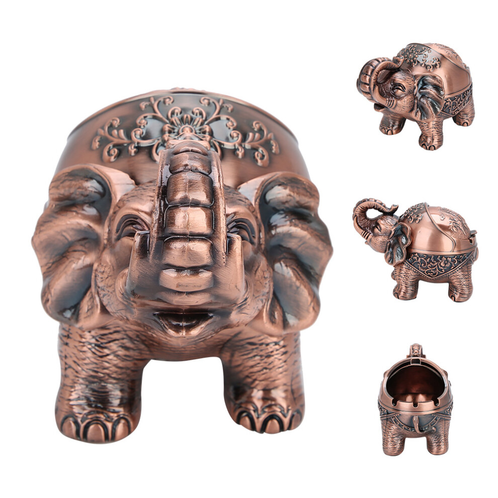 Elephant Shaped Copper Ashtray with Cover Sealed and Windproof Design