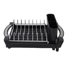 Expandable Stainless Steel Dish Drying Rack with Drainboard and Cutlery Holder for Kitchen Counter