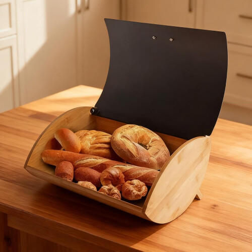Bamboo Bread Box Large Capacity Farmhouse Style Bread Storage Container Keeps Baked Goods Fresh 2