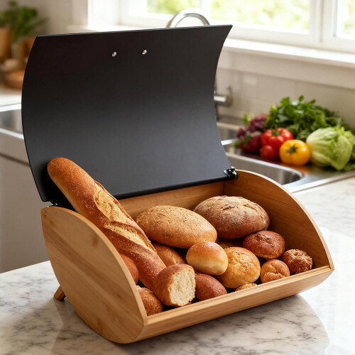 Bamboo Bread Box Large Capacity Farmhouse Style Bread Storage Container Keeps Baked Goods Fresh 1