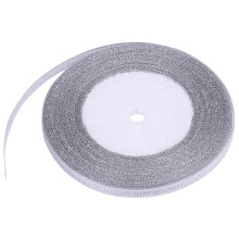 Elegant, glanzend, dun lint, niet-giftig, geurloos, metallic glitterlint voor knutselprojecten en woondecoratie, zilverkleurig, 25 yards/rol, 7 mm
