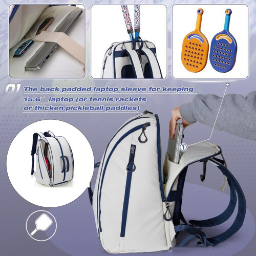 Pickle Ball Paddle Organizers Pickle Ball Backpack with-White 2