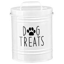 Dog Container With Lid Airtight Metal Jar For Kitchen Counter Dry Pet Food Storage Barrel White