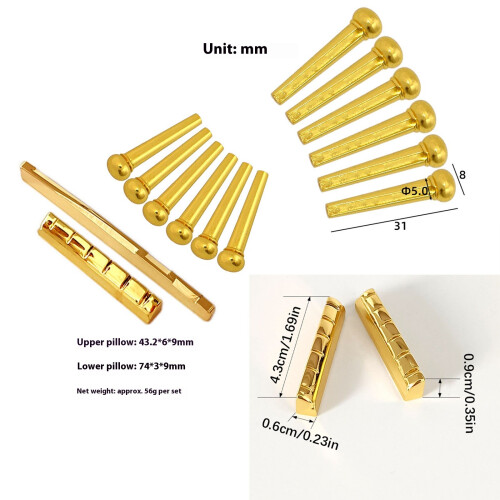 Brass Guitar Nut Saddles Set 43.2mm 74mm Precisions Fit String 1
