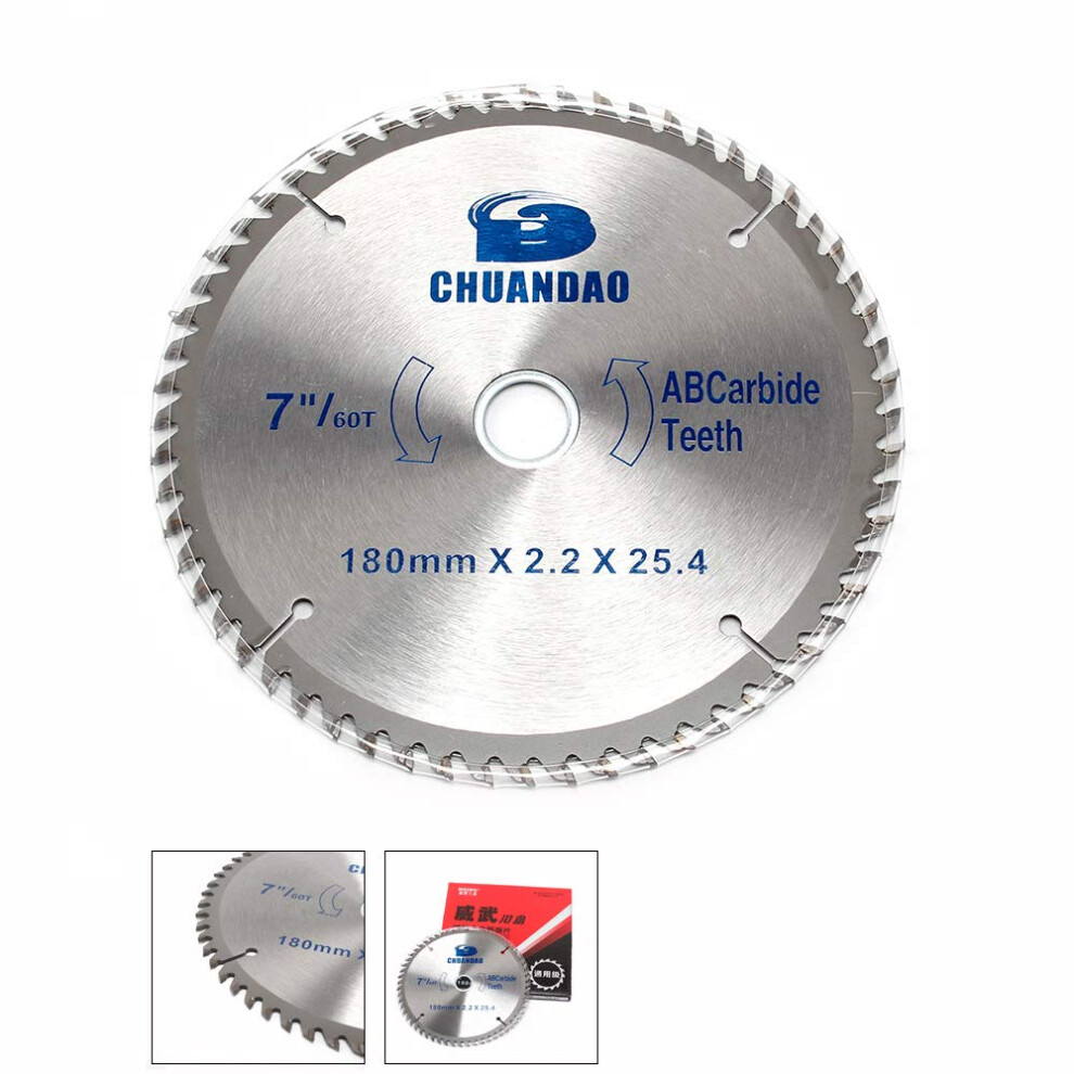 7 Inch 60 Tooth Carbide Circular Saw Blade For Wood And Metals, 1 Inch Arbor, Smooth Precision Cuts 9187378998120