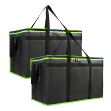 Folding Insulated Food Delivery Bags Large Capacity-black green