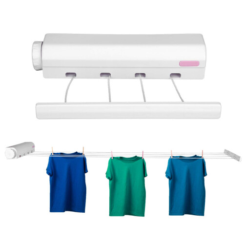 Retractable Wall Mounted Clothesline with Adjustable Length and Heavy Duty FourRope Drying System