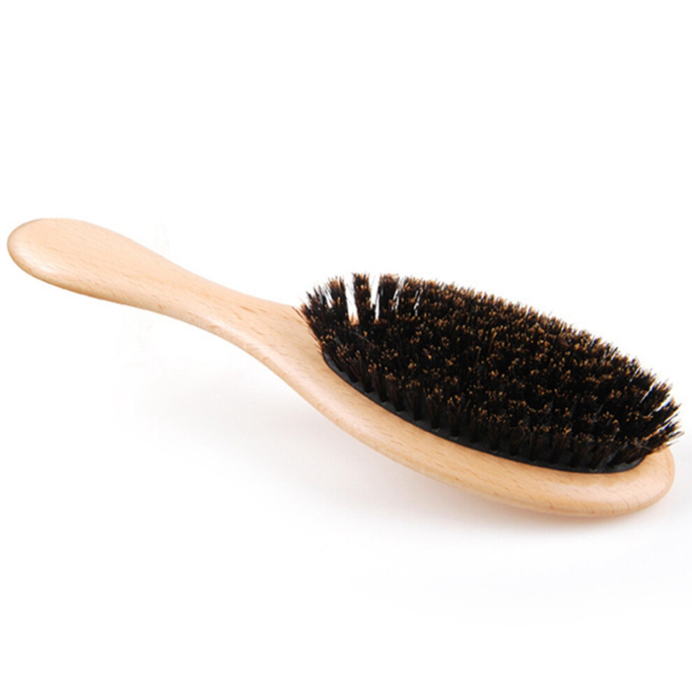 Natural Boar Bristle Wooden Paddle Hair Brush for Detangling & Styling