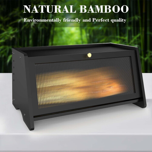 Large Bamboo Bread Box with Window, Farmhouse Countertop Bread Holder Keeps Bread Fresh Longer 1