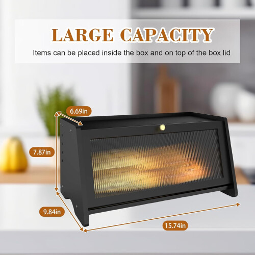 Large Bamboo Bread Box with Window, Farmhouse Countertop Bread Holder Keeps Bread Fresh Longer 2