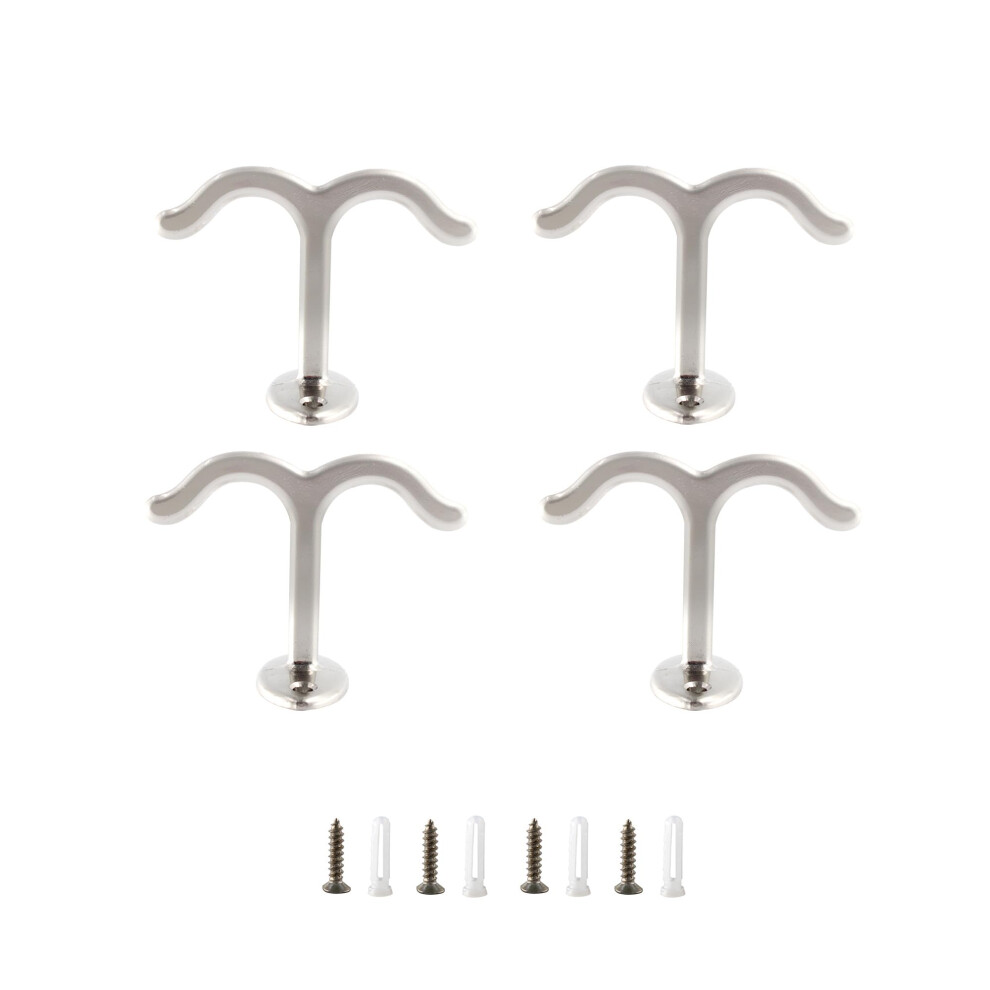 Ceiling Hooks Heavy Duty Double Prong Zinc Alloy With Screws For Kitchen Bathroom Garage 4Pcs Silver 9187378000656