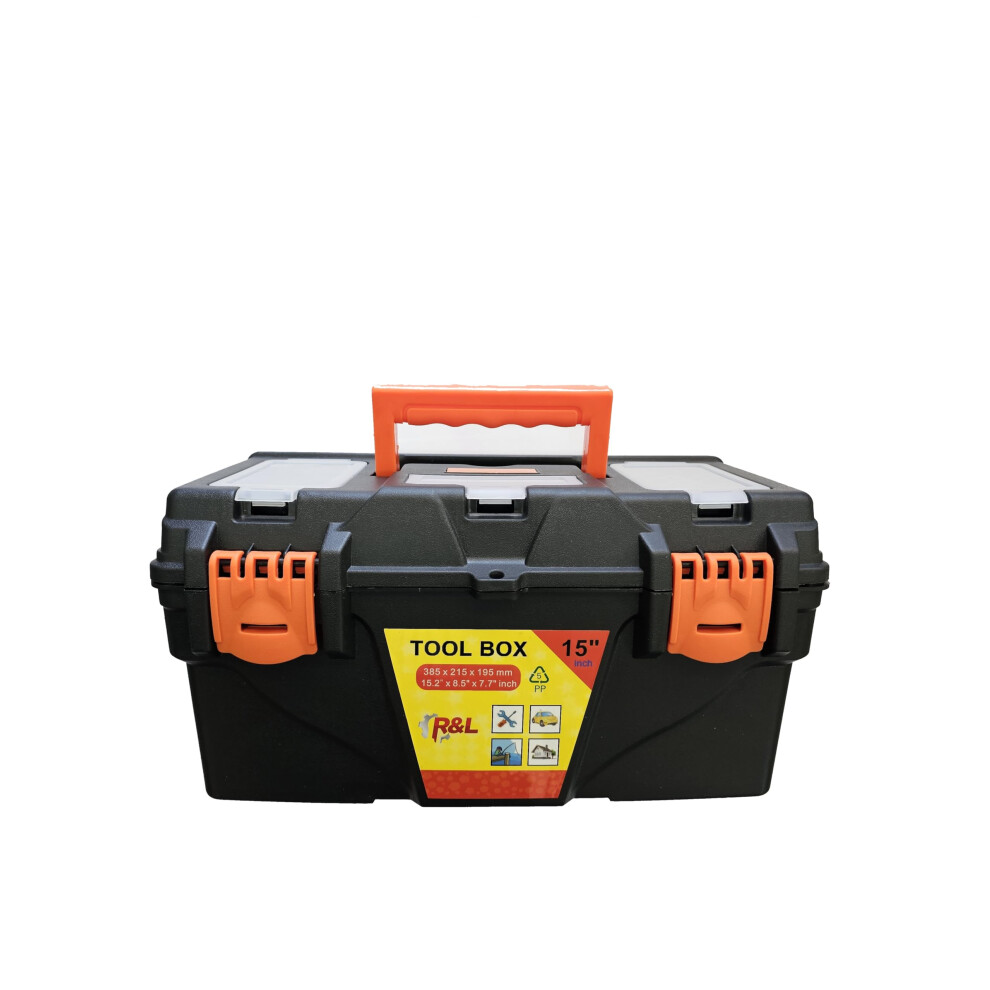 15 Inch Plastic Tool Box With Removable Tray And Lid Compartments For Diy And Construction 9094768012727