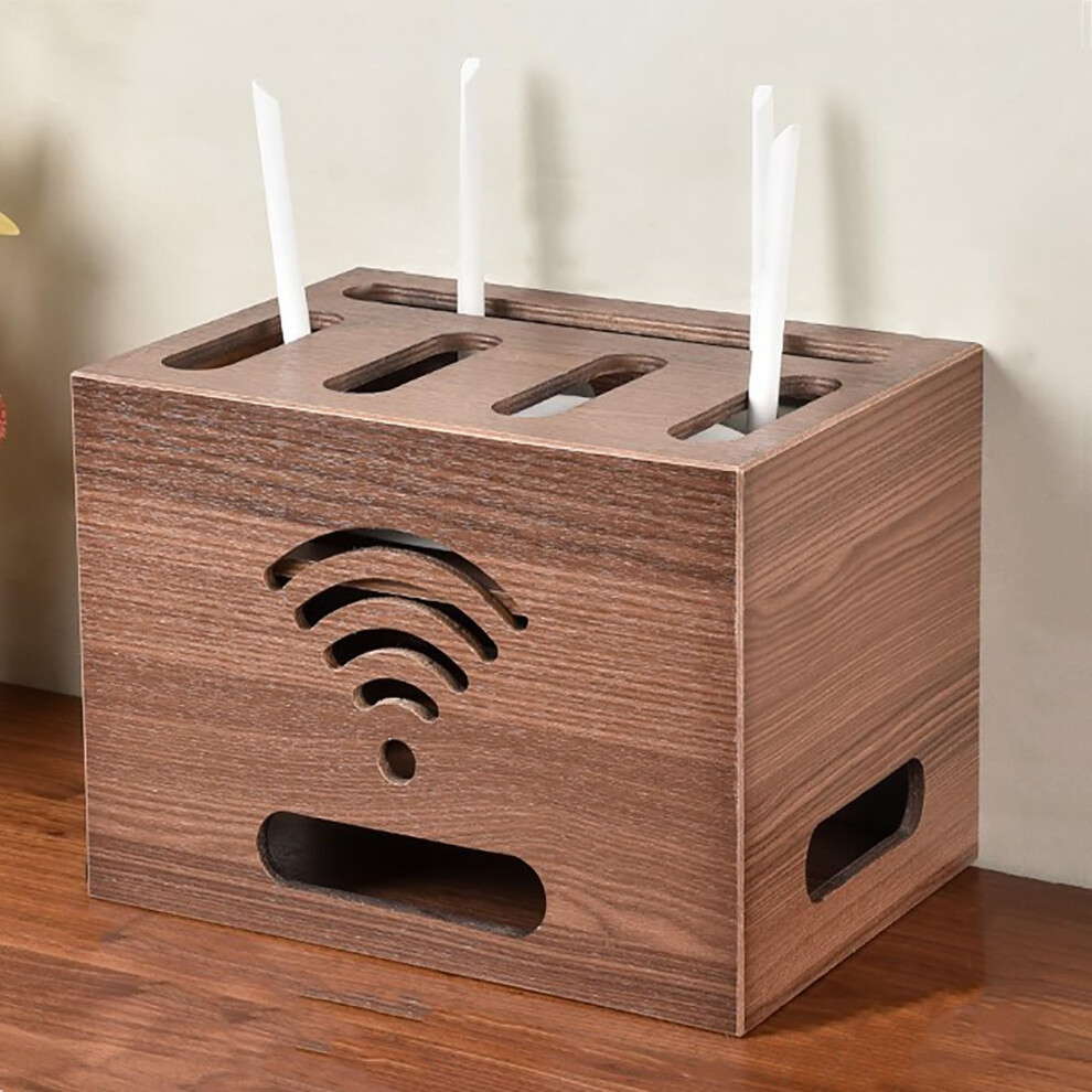 Wall Mounted Wifi Router Shelf With Multilayer Storage And Wooden Cable Organizer Box Brown 9199774785839