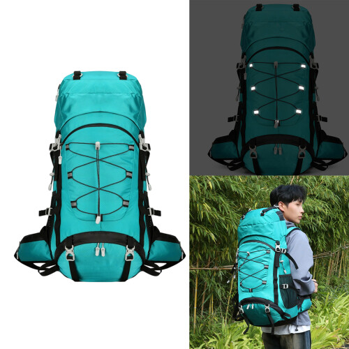 60L Large Capacity Hiking Backpack Water Resistant-Lake blue 1