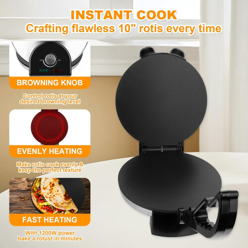 10 Inch Electric Roti Maker with Adjustable Temperature Control, Nonstick Surface and  Roti Warmer 1