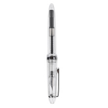 Stylo plume en titane, corps transparent en acrylique, finition personnalisée, pour usage professionnel et collection.