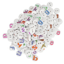 Boutons en bois faits main pour projets de loisirs créatifs : 200 boutons ronds en bois avec lettres de l'alphabet et motifs imprimés, pour