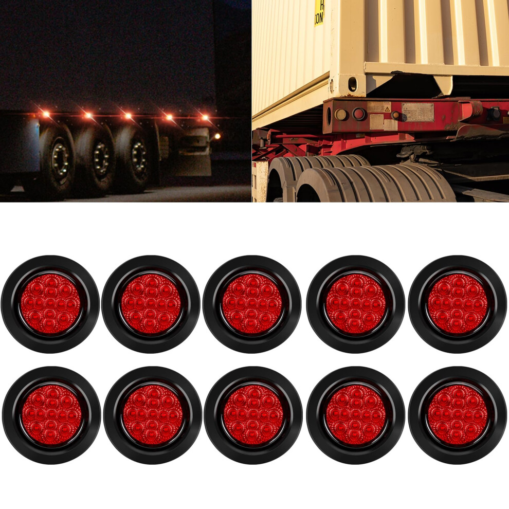 10Pcs 2.5 Inch Led Trailer Marker Lights Ip67 Waterproof 13Led Round Clearance Lamps With Grommets Red 9187378002186