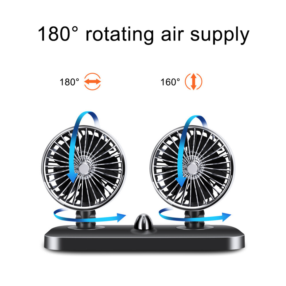 12V Dual Head Car Fan 180 Rotatable Auto Air Cooler Dashboard Mount 9461379796733