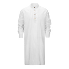 Men's Muslim Robe Kaftan ButtonDown Long Sleeve Linen Dress Shirt White M