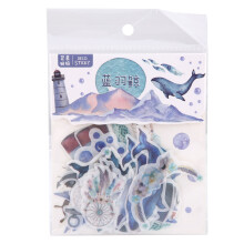 Adesivos de animais marinhos em aquarela, decalques azul pastel para projetos DIY personalizados, conjunto com 40 adesivos impermeáveis da vida