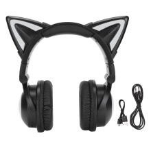 Katteørehodetelefoner med innebygd mikrofon Bluetooth 5.2-spillhodesett for barn og voksne Ergonomisk design med tilpassbar RGB-lyseffektkompatibel