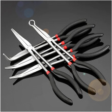 5 Piece 11 Inch Long Reach Needle Nose Pliers Set with Multi Angle Options and NonSlip Grip for Tight Spaces