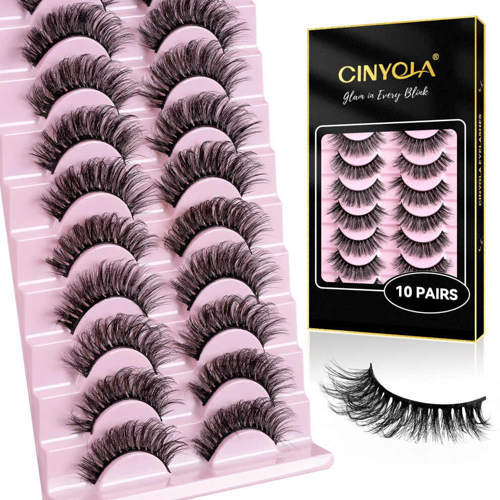 Fluffy Wispy Mink False Eyelashes 10 Pairs D Curl Voluminous Reusable Lashes Strips D04