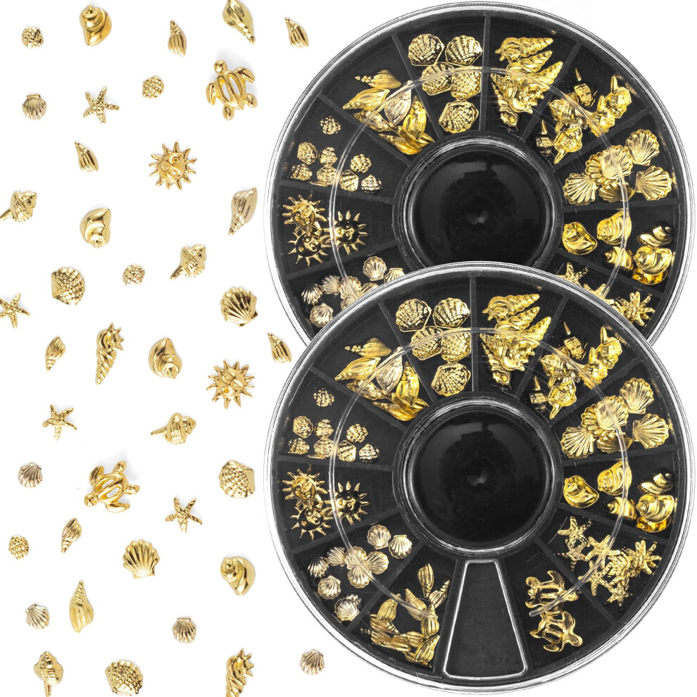 Gold Nail Charms 3D Metal Ocean Designs Seashell Starfish Decorations For Diy Manicure 12Pcs
