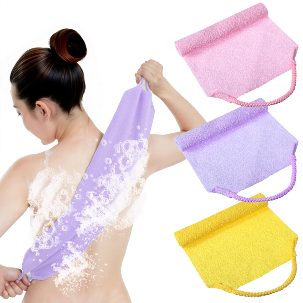 3pcs Back Scrubber with DoubleSided Exfoliation and ExtraLong Handles for Shower Cleaning