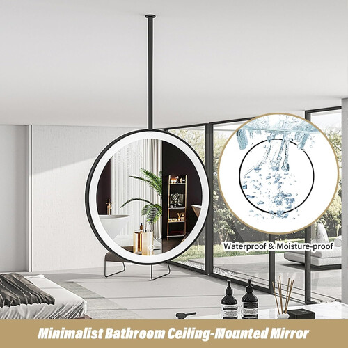 LED Vanity Mirror Round Hanging with Touch Control, 3Color Lighting, Ceiling Mount, 70cm Black Frame 2