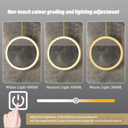 LED Vanity Mirror Round Hanging with Touch Control, 3Color Lighting, Ceiling Mount, 70cm Black Frame 1