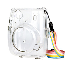 Beskyttende klart etui til Fujifilm Instax Mini11Crystal gjennomsiktig beskyttelsesetui med justerbar regnbuefarge skulderrem støv smuss riper