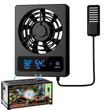 Ventilation Fan For Reptile Enclosure Model B With LED Temperature And Humidity Gauge, Quiet Airflow, Celsius Display