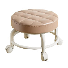 Rolling Stool with 360 Swivel Wheels Waterproof PU Leather Seat for Garage Office Library Yoga Khaki